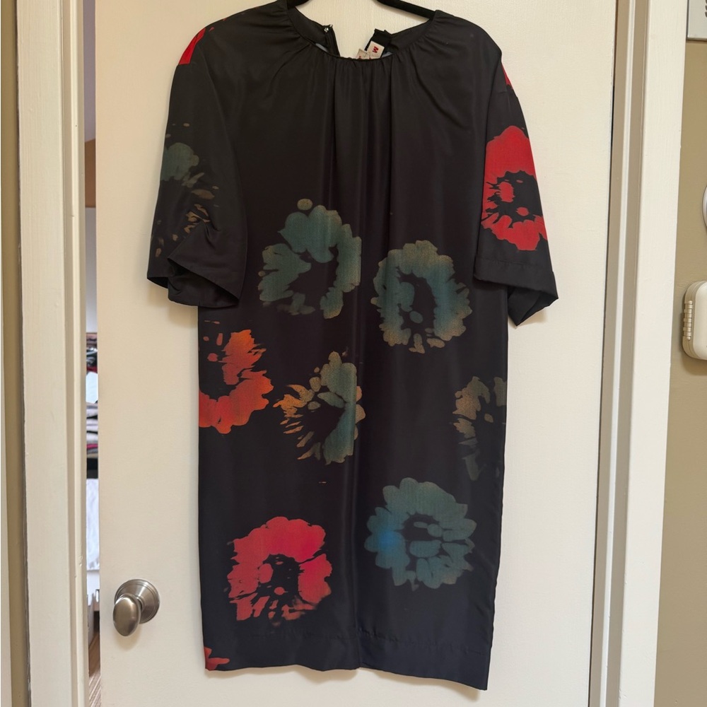 Marni Black Dress with Red and Green Floral Accents